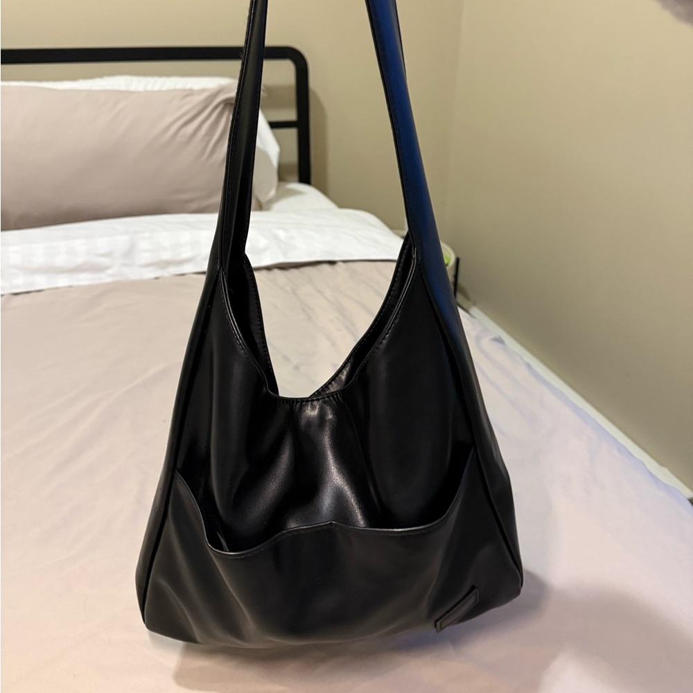 Black Faux Leather Tote Bag